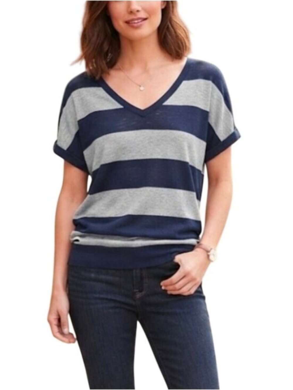 Lucky Brand Womens Striped Short Sleeve Top Sweater Size XSmall